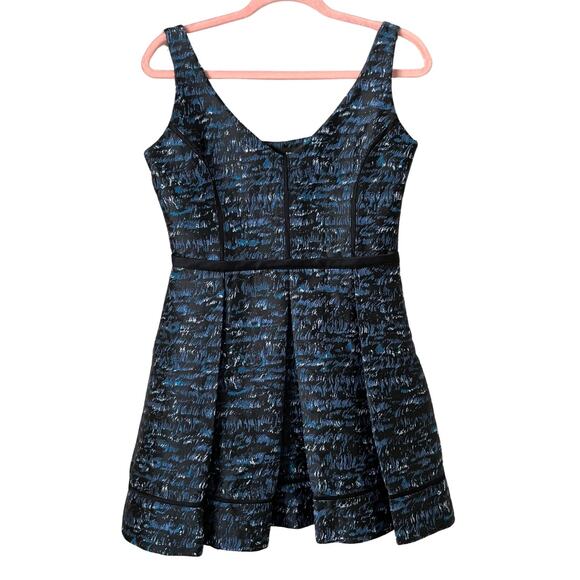 Proenza Schouler Dress Womens Size 6 Black Blue Silk Blend Jacquard Pleated Mini - Picture 1 of 13